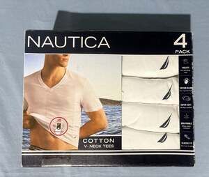 Nautica Men's 4-Pack Cotton V-Neck Undershirts White